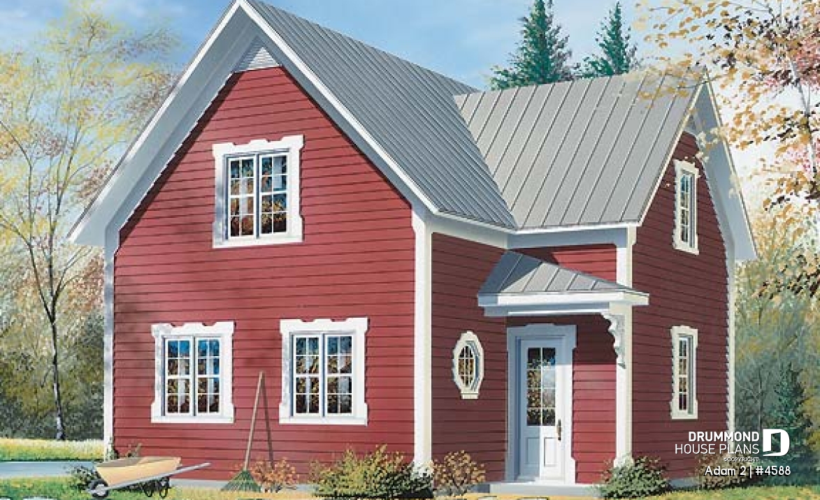 front - BASE MODEL - Historical country home design, affordable construction  costs, open plan,  2 bedrooms, laundry room on main - Adam 2