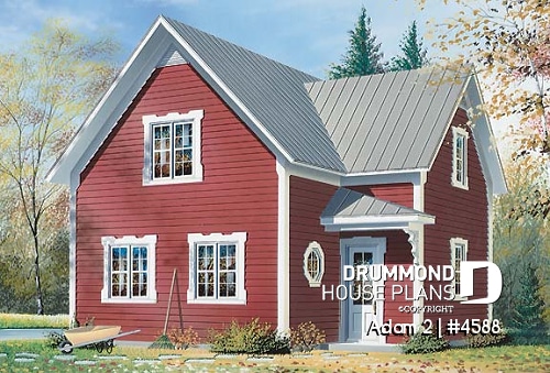 front - BASE MODEL - Historical country home design, affordable construction  costs, open plan,  2 bedrooms, laundry room on main - Adam 2