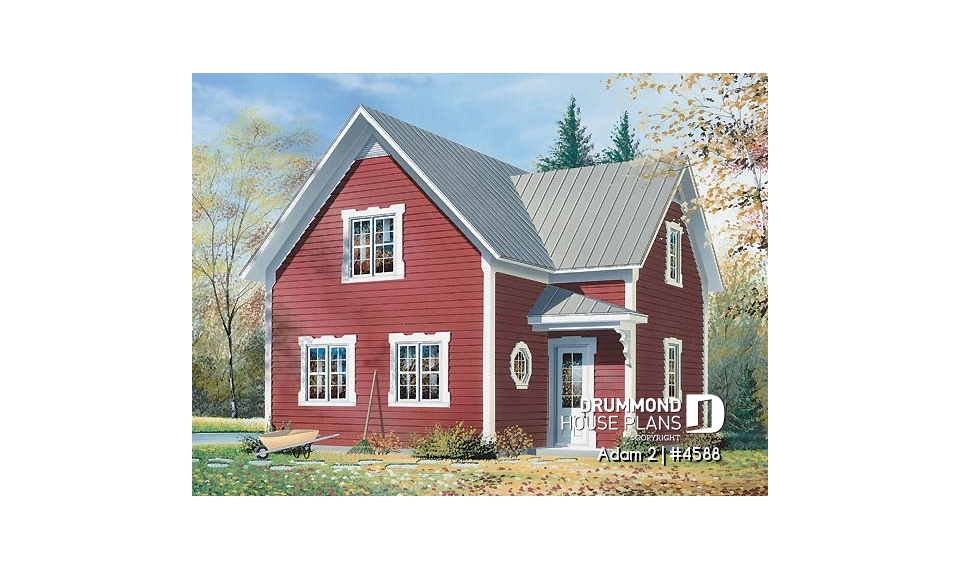 front - BASE MODEL - Historical country home design, affordable construction  costs, open plan,  2 bedrooms, laundry room on main - Adam 2