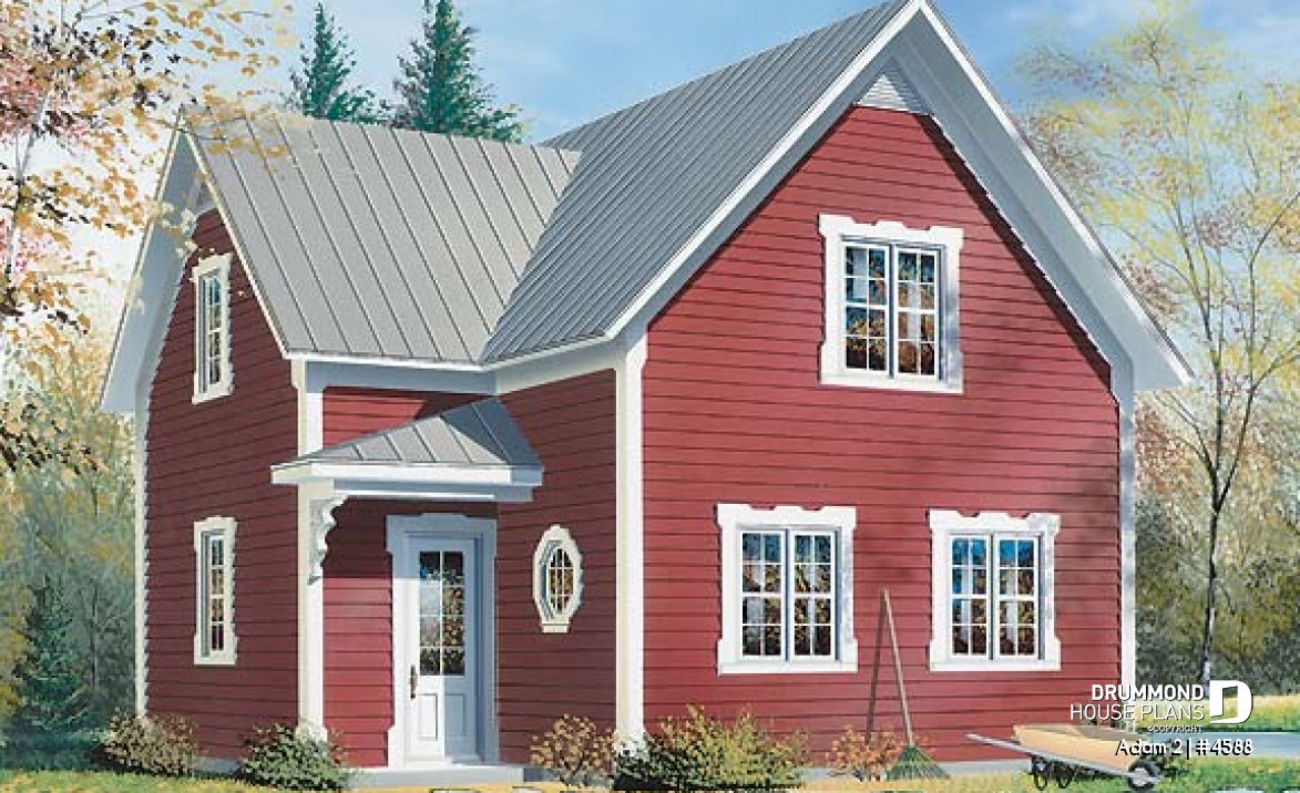 front - BASE MODEL - Historical country home design, affordable construction  costs, open plan,  2 bedrooms, laundry room on main - Adam 2
