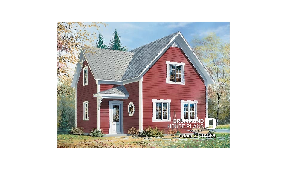 front - BASE MODEL - Historical country home design, affordable construction  costs, open plan,  2 bedrooms, laundry room on main - Adam 2
