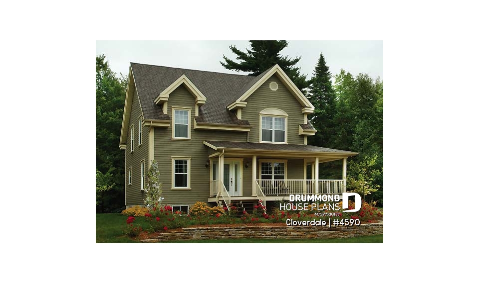 front - BASE MODEL - 2-story farmhouse style house plan, 3 to 4 bedrooms, nice kitchen, great wraparound porch - Cloverdale