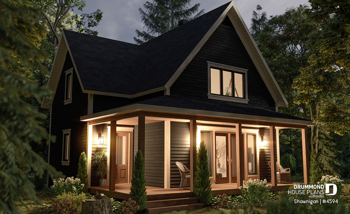 front - BASE MODEL - 2 bedroom cottage house plan with great front porch - Shawnigan