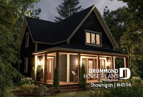 front - BASE MODEL - 2 bedroom cottage house plan with great front porch - Shawnigan