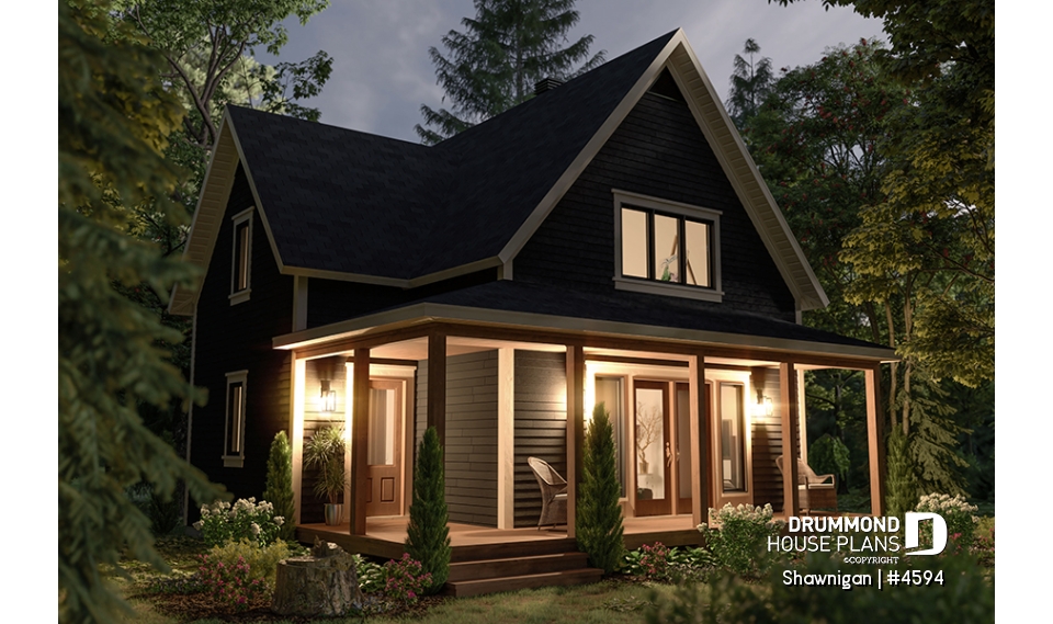 front - BASE MODEL - 2 bedroom cottage house plan with great front porch - Shawnigan