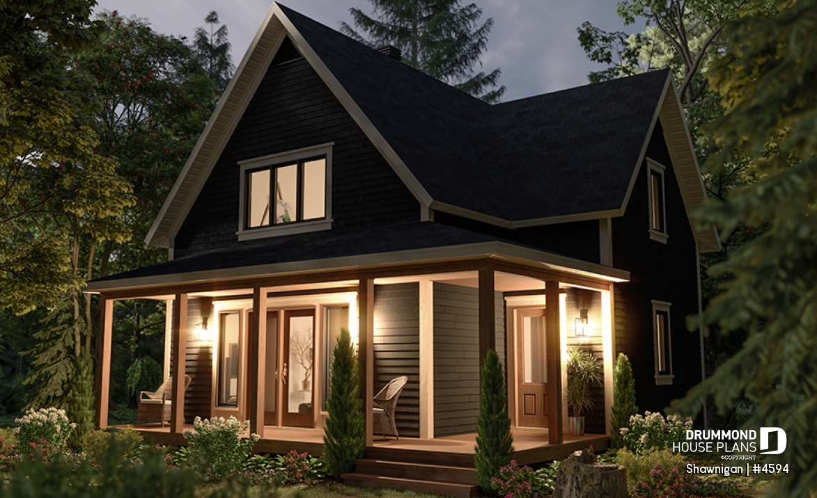 front - BASE MODEL - 2 bedroom cottage house plan with great front porch - Shawnigan