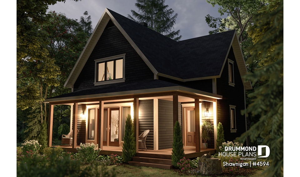 front - BASE MODEL - 2 bedroom cottage house plan with great front porch - Shawnigan