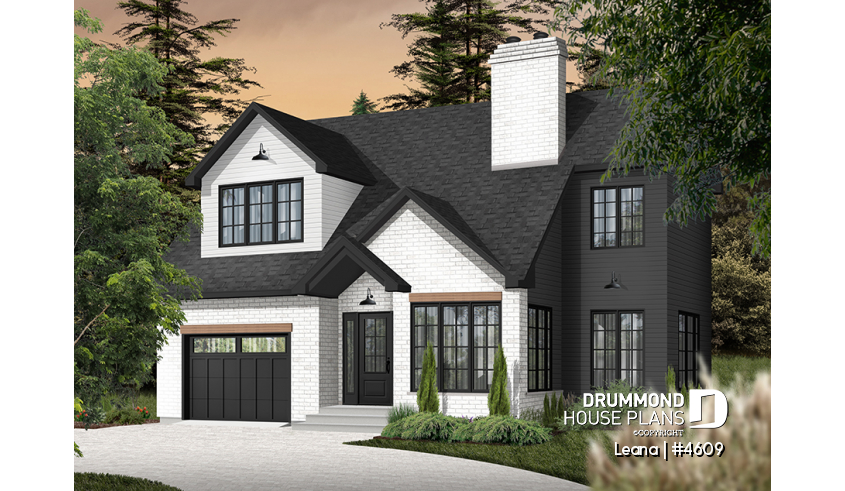 front - BASE MODEL - House with garage, 3 bedrooms + office, master suite upstairs, wood fireplace and single garage - Leana