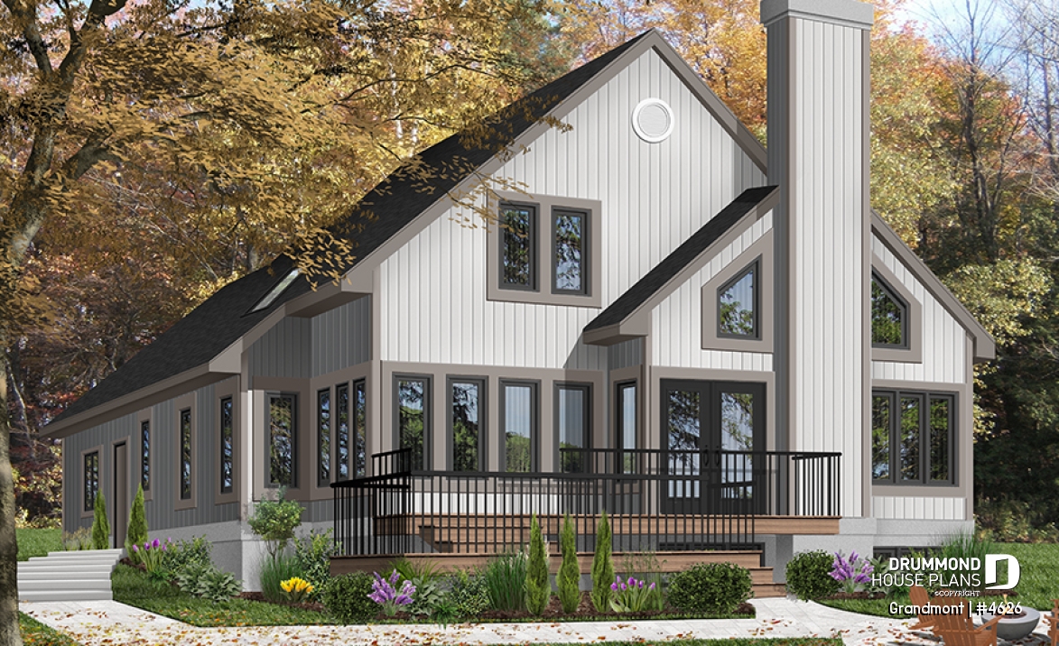 Color version 6 - Rear - Lakefront house plan, grand Master Suite with witting area, open floor plan and large bonus space - Grandmont
