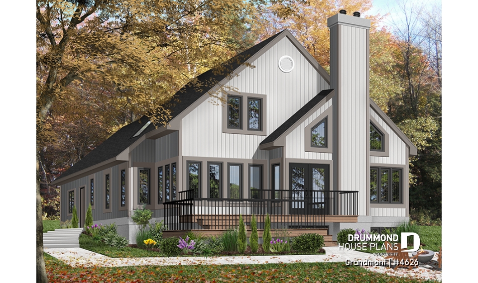 Color version 6 - Rear - Lakefront house plan, grand Master Suite with witting area, open floor plan and large bonus space - Grandmont
