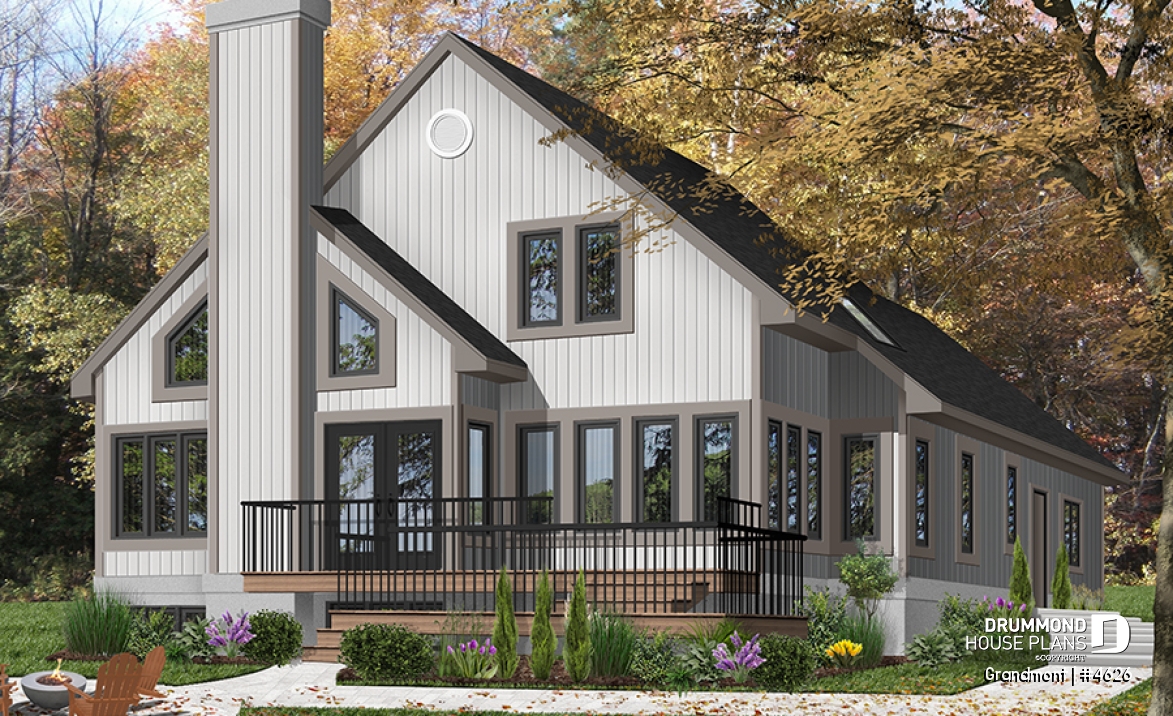 Color version 6 - Rear - Lakefront house plan, grand Master Suite with witting area, open floor plan and large bonus space - Grandmont