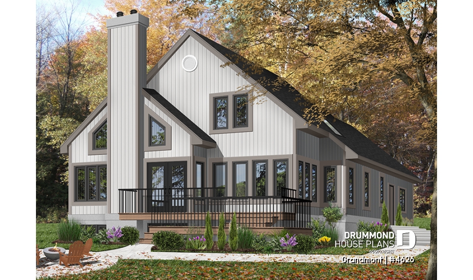 Color version 6 - Rear - Lakefront house plan, grand Master Suite with witting area, open floor plan and large bonus space - Grandmont