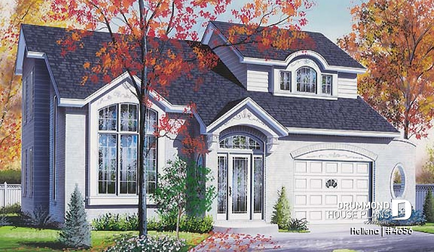 front - BASE MODEL - Bright, 2 storey house plan, 3 bedroom with mezzanine, laundry room on main floor and garage - Hellena