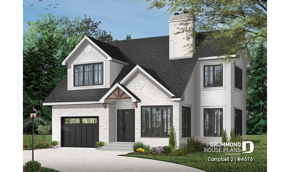 Color version 4 - Front - 2-storey house plan, garage, narrow lot, master suite, 3 bedrooms, 2.5 baths, laundry on second floor - Campbell 2