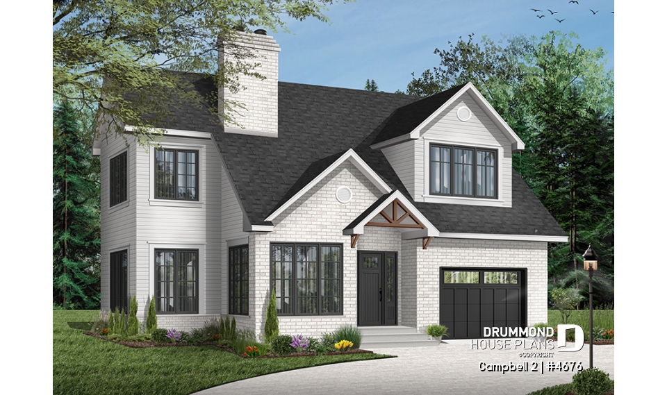 Color version 4 - Front - 2-storey house plan, garage, narrow lot, master suite, 3 bedrooms, 2.5 baths, laundry on second floor - Campbell 2