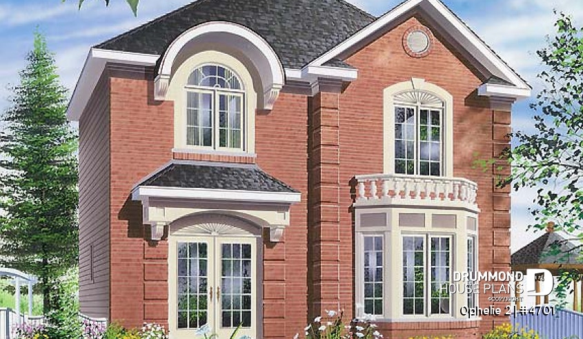 front - BASE MODEL - 2 storey English style house plan with 3 bedrooms, corner office, large entrance - Ophelie 2