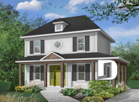 Color version 1 - Front - English inspired house plan with 3 bedrooms, 2 bathrooms, large covered porch, open floor plan - Dalhousie