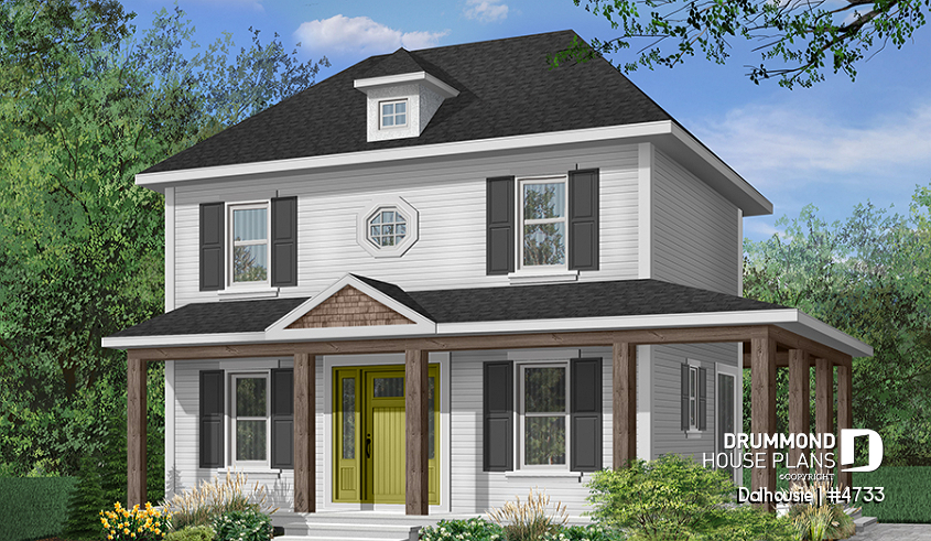 Color version 1 - Front - English inspired house plan with 3 bedrooms, 2 bathrooms, large covered porch, open floor plan - Dalhousie