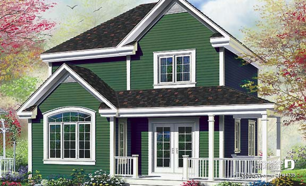 front - BASE MODEL - 3 bedroom country cottage house plan with great storage and budget friendly construction - Country Charmer 2