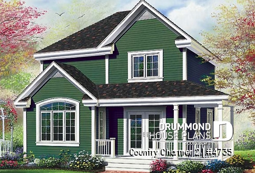 front - BASE MODEL - 3 bedroom country cottage house plan with great storage and budget friendly construction - Country Charmer 2