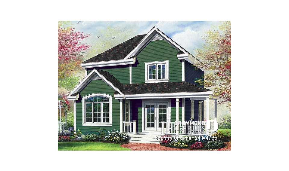front - BASE MODEL - 3 bedroom country cottage house plan with great storage and budget friendly construction - Country Charmer 2
