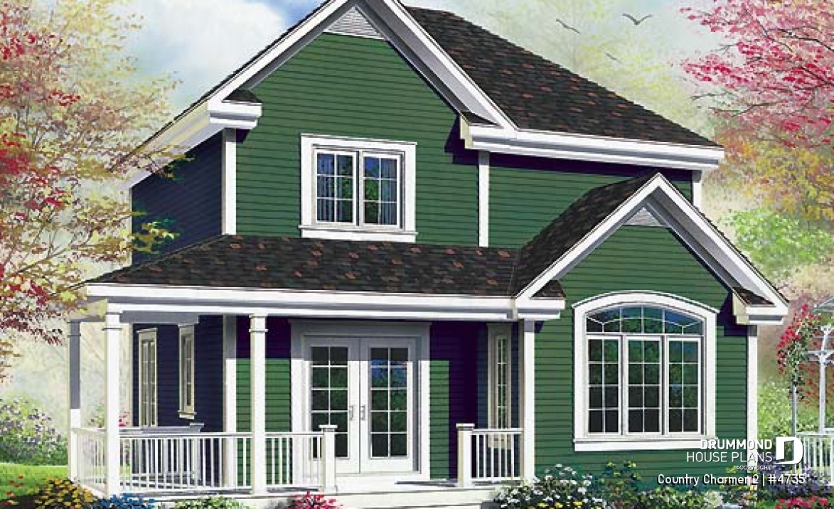 front - BASE MODEL - 3 bedroom country cottage house plan with great storage and budget friendly construction - Country Charmer 2