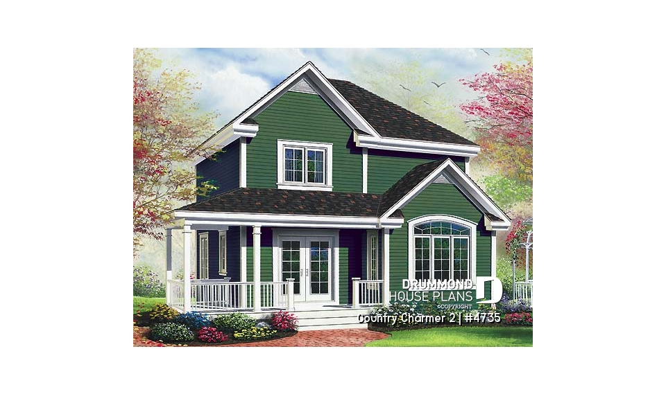 front - BASE MODEL - 3 bedroom country cottage house plan with great storage and budget friendly construction - Country Charmer 2