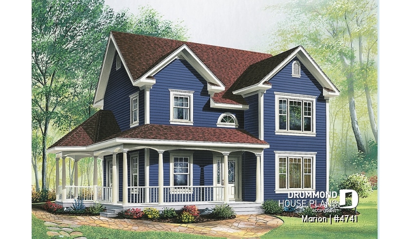 front - BASE MODEL - 3 bedroom affordable country house plan, french doors, closed foyer, home office - Marion