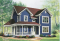 front - BASE MODEL - 3 bedroom affordable country house plan, french doors, closed foyer, home office - Marion