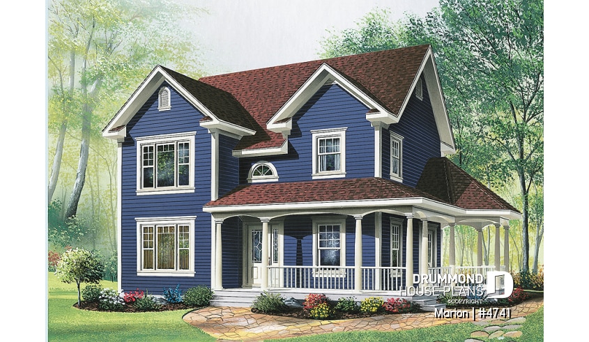 front - BASE MODEL - 3 bedroom affordable country house plan, french doors, closed foyer, home office - Marion