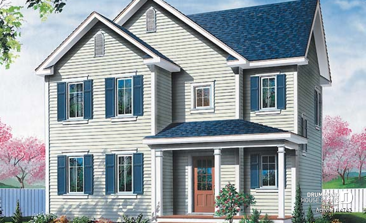 front - BASE MODEL - Budget friendly 2-storey house plan with 3 bedrooms, landry room on main and full unfinished basement - Acrivie