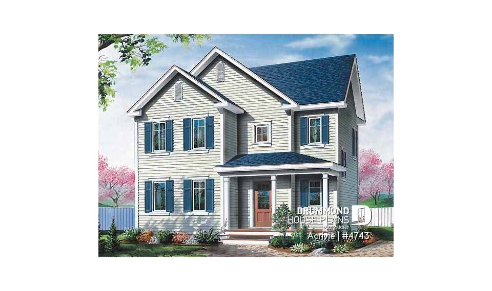 front - BASE MODEL - Budget friendly 2-storey house plan with 3 bedrooms, landry room on main and full unfinished basement - Acrivie