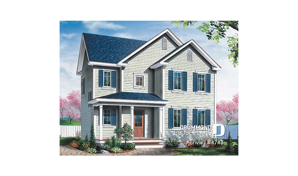 front - BASE MODEL - Budget friendly 2-storey house plan with 3 bedrooms, landry room on main and full unfinished basement - Acrivie