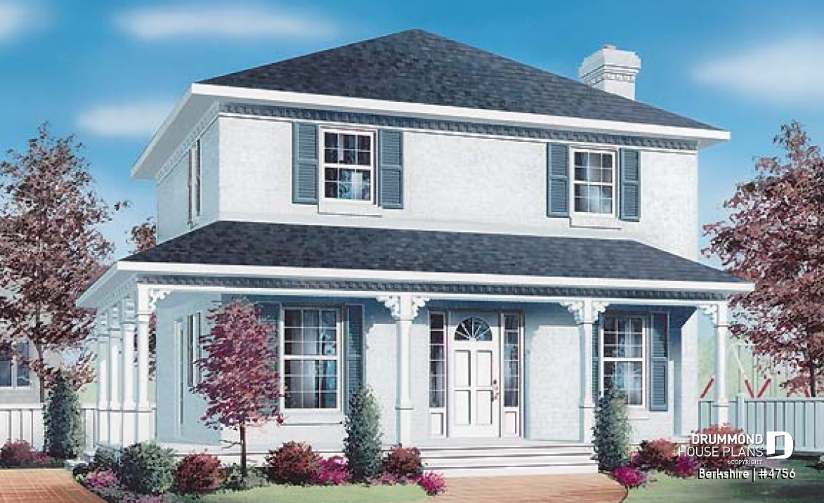 front - BASE MODEL - Colonial small cottage house plan, open floor plan, kitchen island, main floor laundry, nice family bathroom - Berkshire