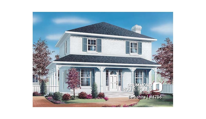 front - BASE MODEL - Colonial small cottage house plan, open floor plan, kitchen island, main floor laundry, nice family bathroom - Berkshire