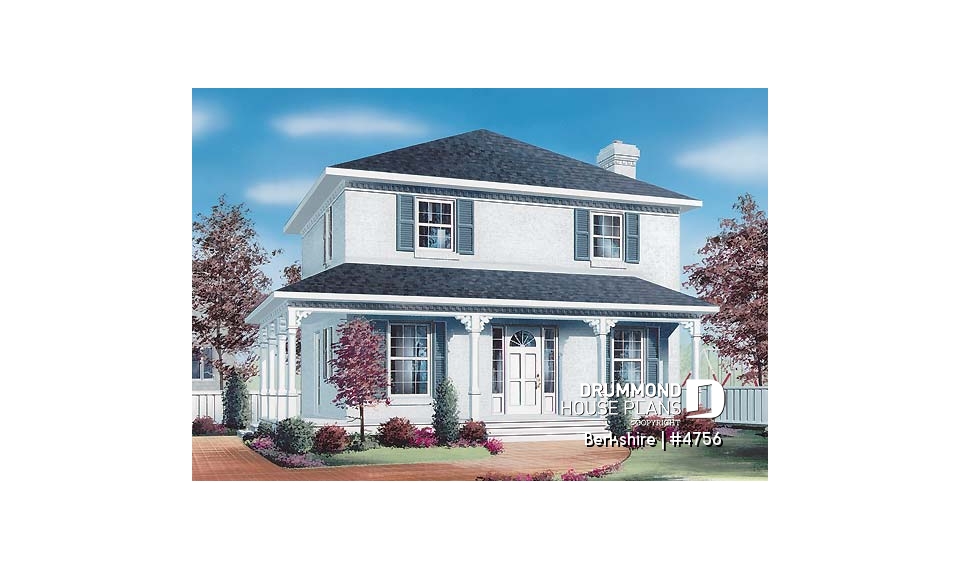 front - BASE MODEL - Colonial small cottage house plan, open floor plan, kitchen island, main floor laundry, nice family bathroom - Berkshire