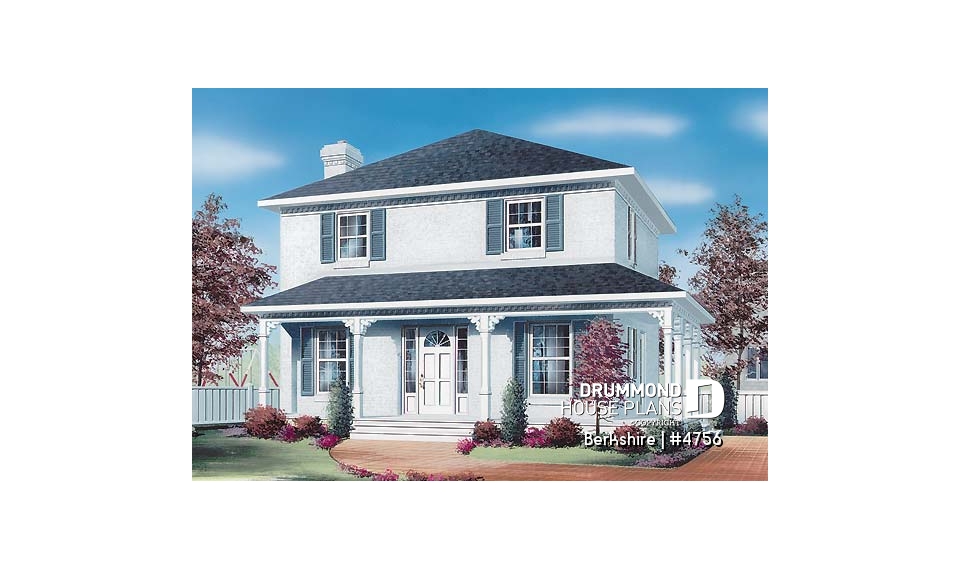 front - BASE MODEL - Colonial small cottage house plan, open floor plan, kitchen island, main floor laundry, nice family bathroom - Berkshire