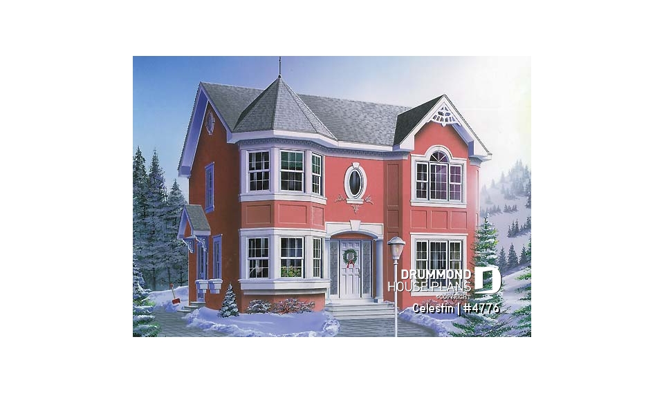 front - BASE MODEL - Victorian house plan with 4 bedrooms, home office, pantry, breakfast nook, garage version available! - Celestin
