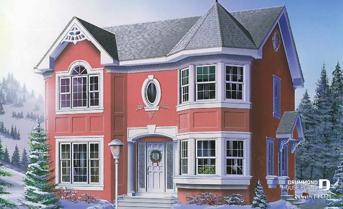 front - BASE MODEL - Victorian house plan with 4 bedrooms, home office, pantry, breakfast nook, garage version available! - Celestin