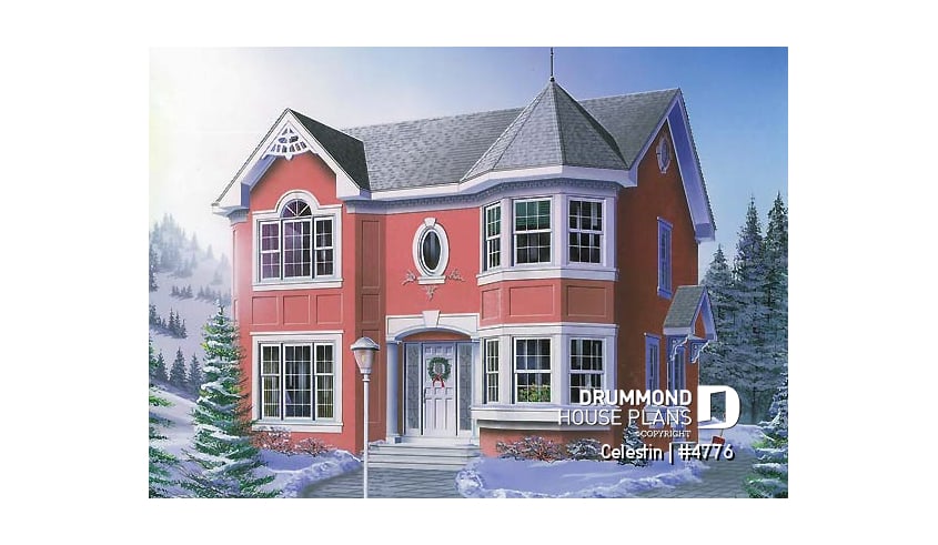 front - BASE MODEL - Victorian house plan with 4 bedrooms, home office, pantry, breakfast nook, garage version available! - Celestin