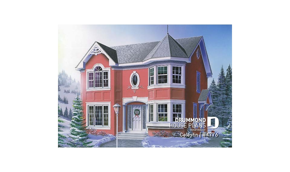 front - BASE MODEL - Victorian house plan with 4 bedrooms, home office, pantry, breakfast nook, garage version available! - Celestin