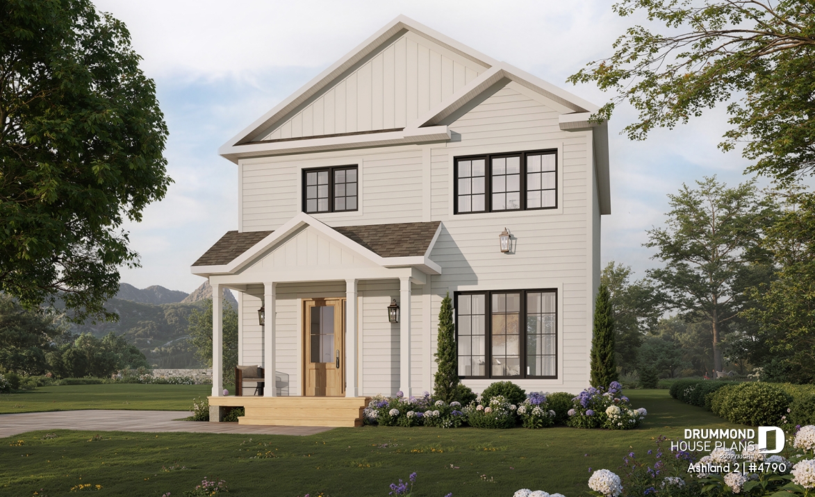 front - BASE MODEL - Small 2 story house plan with 3 to 4 bedrooms, laundry room on main floor, optional finished basement ($) - Ashland 2