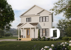 front - BASE MODEL - Small 2 story house plan with 3 to 4 bedrooms, laundry room on main floor, optional finished basement ($) - Ashland 2
