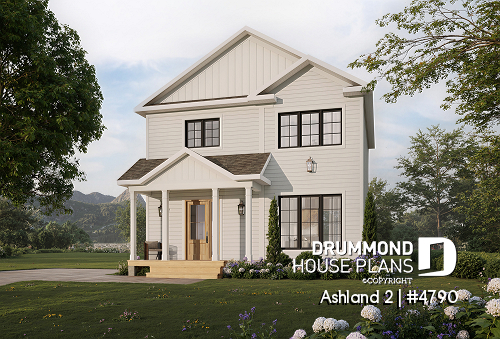 front - BASE MODEL - Small 2 story house plan with 3 to 4 bedrooms, laundry room on main floor, optional finished basement ($) - Ashland 2