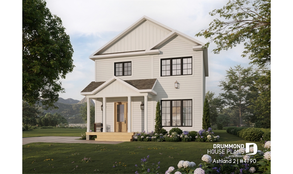 front - BASE MODEL - Small 2 story house plan with 3 to 4 bedrooms, laundry room on main floor, optional finished basement ($) - Ashland 2