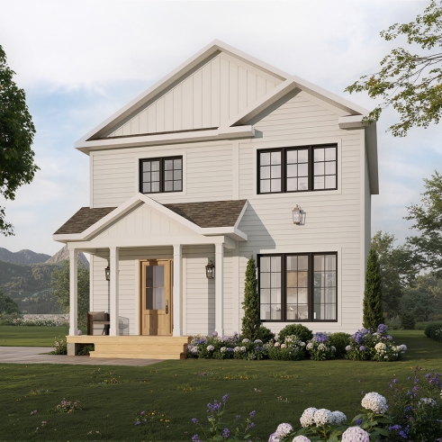 front - BASE MODEL - Small 2 story house plan with 3 to 4 bedrooms, laundry room on main floor, optional finished basement ($) - Ashland 2
