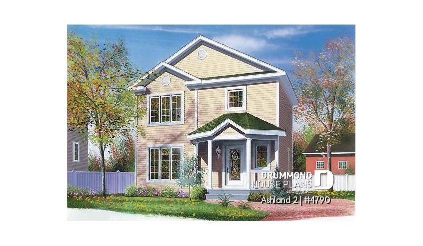 front - BASE MODEL - Small 2 story house plan with 3 bedrooms, and laundry room on main floor - Ashland 2