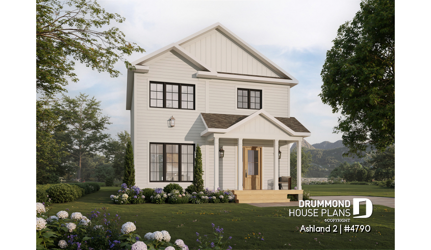 front - BASE MODEL - Small 2 story house plan with 3 to 4 bedrooms, laundry room on main floor, optional finished basement ($) - Ashland 2