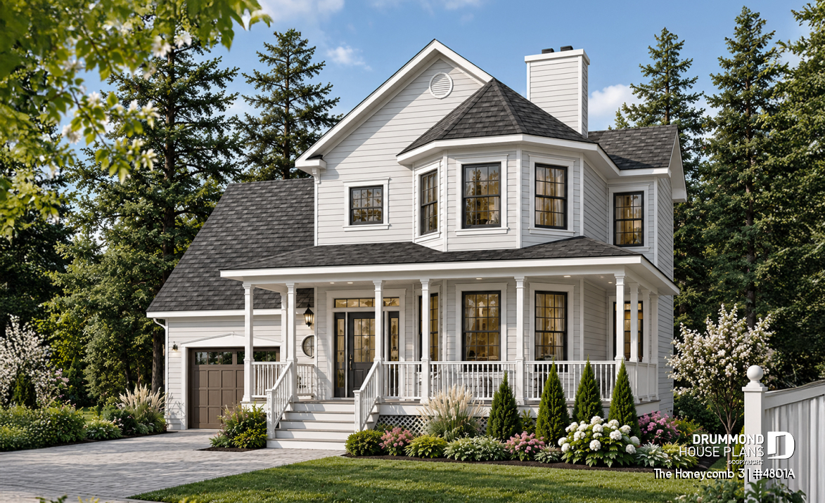 front - BASE MODEL - Beautiful Modern Victorian house plan, 3 to 4 bedrooms, 2.5 baths, bonus room, garage, fireplace, seating area - The Honeycomb 3