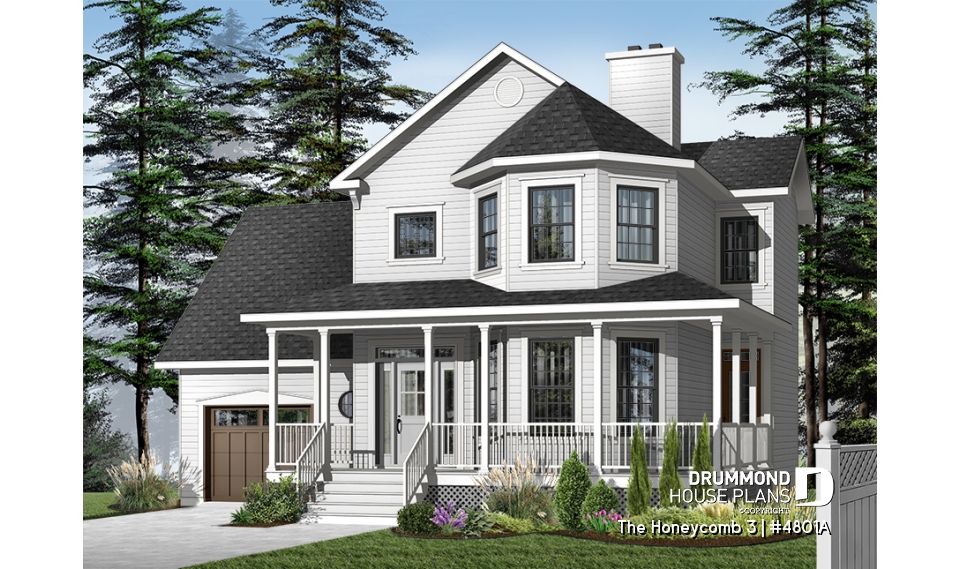 front - BASE MODEL - Beautiful Modern Victorian house plan, 3 to 4 bedrooms, 2.5 baths, bonus room, garage, fireplace, seating area - The Honeycomb 3